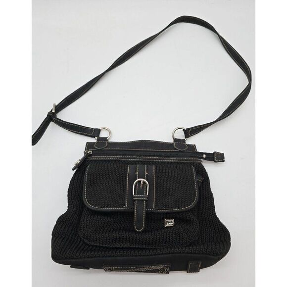 The Sak Black Knit Crossbody Bag With Adjustable Strap & Floral Lining - Picture 1 of 5